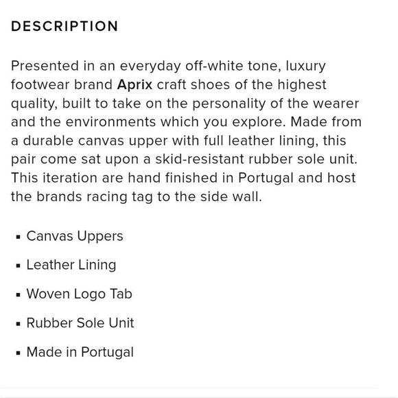 NWT APRIX leather and canvas shoe with dust bag made in Portugal - Picture 9 of 16